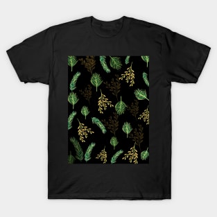 Black Festive Leaf Design for Christmas and Seasonal Holidays T-Shirt